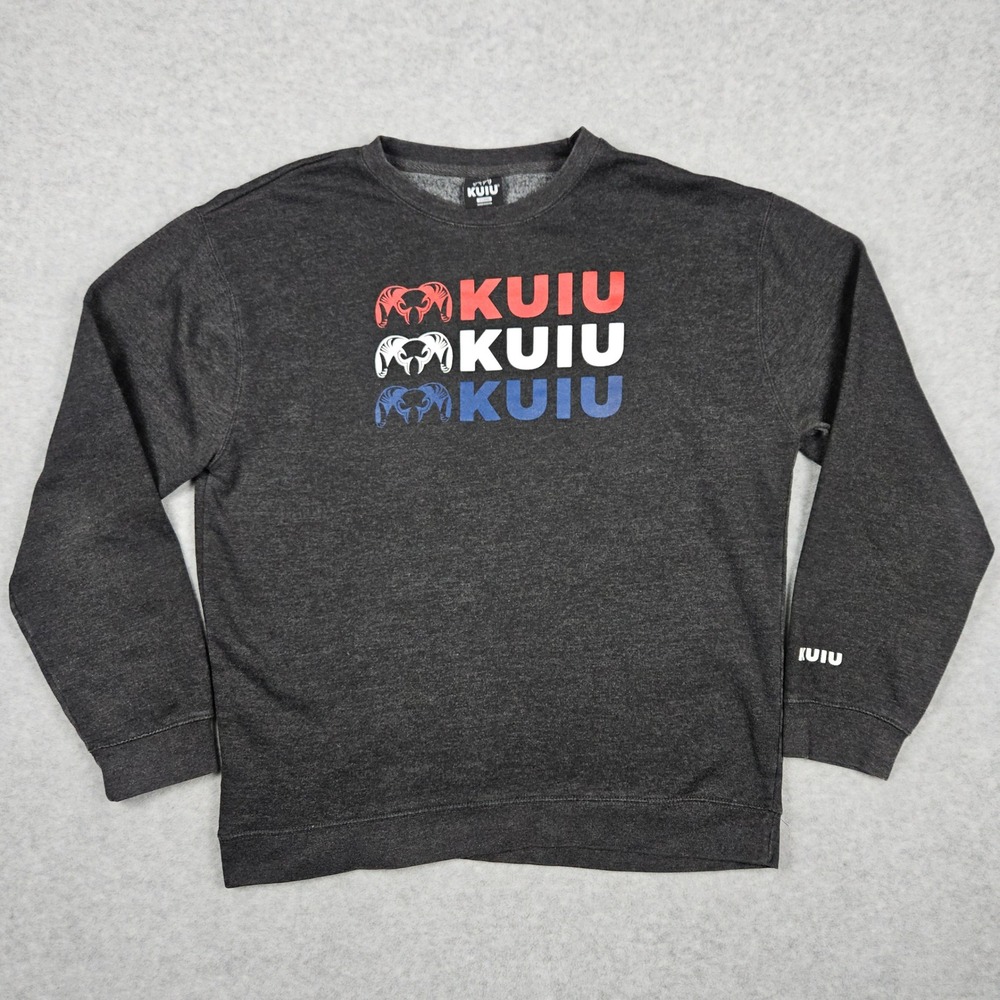 KUIU Mens XL Charcoal Gray Sweatshirt Pullover Graphic Spellout Hunting Outdoors